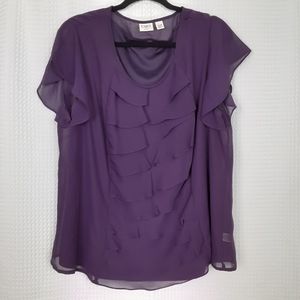 CATO Purple Ruffled Sheer Blouse Size 18/20W